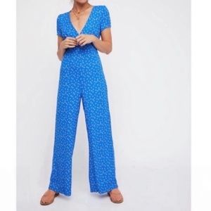Free people blue floral print jumpsuit